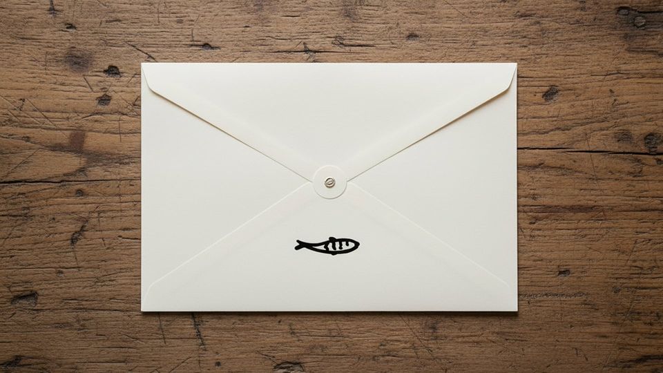 A sealed envelope stamped with the fish mark